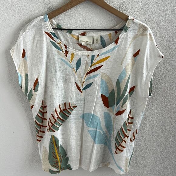 Cynthia Rowley 100% Linen Boxy Leaf Print Top Blouse Medium - Picture 1 of 6